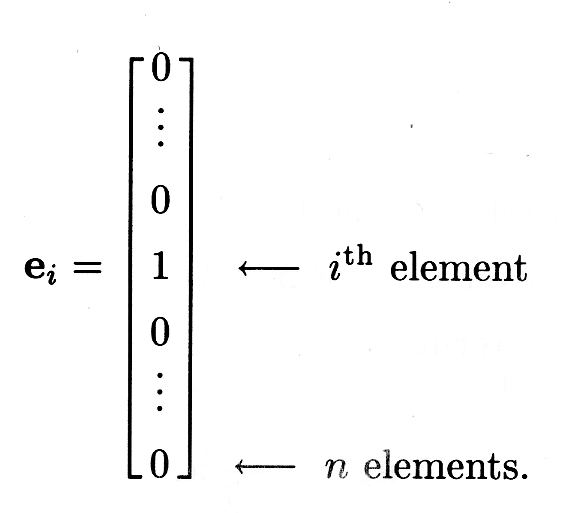 Figure 3 is a vector e_1 with arrows pointing to a specific entry in the vector, designating the i-th element, and to the last entry in the vector, designating a total of n elements.