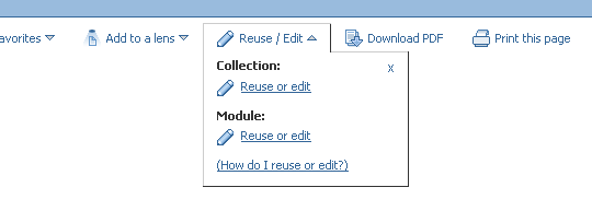 The 'Reuse / Edit' menu in the Content Actions bar.