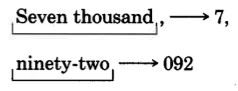 the words seven thousand, in a bracket, pointing to the number 7, followed by a comma. The words ninety-two, in a bracket, pointing to the number 092.