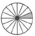 A whole circle divided into sixteen equal parts, with one part shaded.