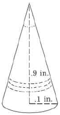 A cone with height .9in and radius .1 in.