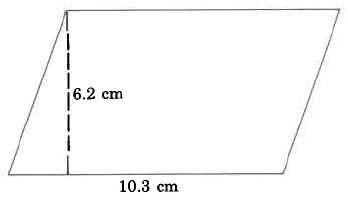 A parallelogram with base 10.3cm and height 6.2cm
