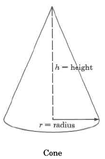 A cone with height h and radius r.