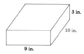 A rectangular solid with width 9in, length 10in, and height 3in.