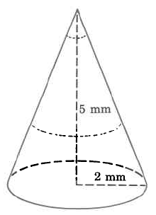 A cone with height 5mm and radius 2mm