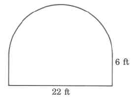 A rectangle with a half-circle on top. The rectangle's width is 22ft, which is also the diameter of the circle, and the rectangle's height is 6ft.