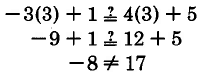 Does negative 3 times 3 plus 1 equal 4 times 3 plus 5? No.