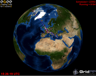 EGEE nodes mapped onto globe