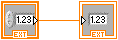 An orange square attached to another orange square on the right via an orange line. The bottom of the square contains the letters 'ext'.