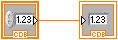 An orange square attached to another orange square on the right via an orange line. The bottom of the square contains the letters 'CDB'.