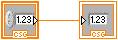 An orange square attached to another orange square on the right via an orange line. The bottom of the square contains the letters 'CSG'. 