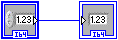 An blue square attached to another blue square on the right via a blue line. The bottom of the square contains the letters 'I64'.