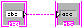 A pink square connected to another Pink square on the right via a pink squiggly line. The bottom of the square contains the letters 'abc'.