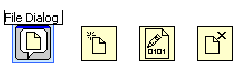 A row of 4 icons. The icon furthest to the left is highlighted in blue and labeled 'File Dialog'.