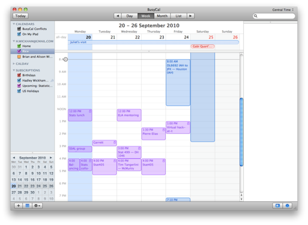 a screenshot of an iCal schedule