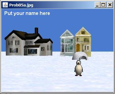 Spacer image shownig a penguin and some houses.
