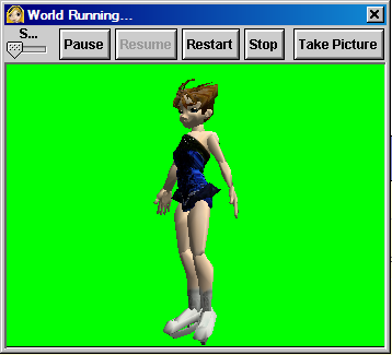 Right side view of a female ice skater on a green background.