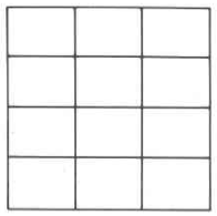 A rectangle divided into twelve parts in a pattern of four rows and three columns.