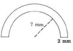 A tube in the shape of a half-circle with straight ends. The ends have a width of 2mm, and the inner side of the circular tube has a radius of 7mm.