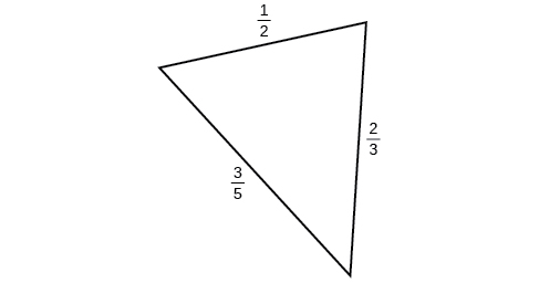 A triangle with sides 1/2, 2/3, and 3/5. Angles unknown.