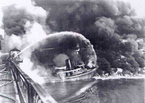 photograph of Cuyahoga River on Fire