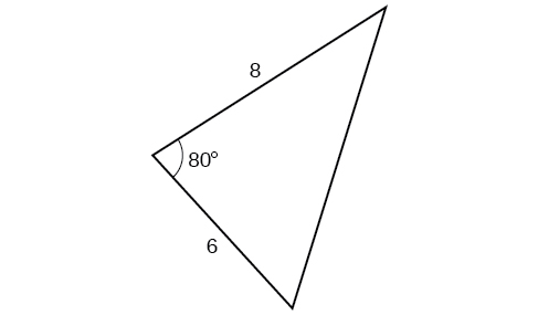 A triangle. One angle is 80 degrees with opposite side unknown. The other two sides are 8 and 6.