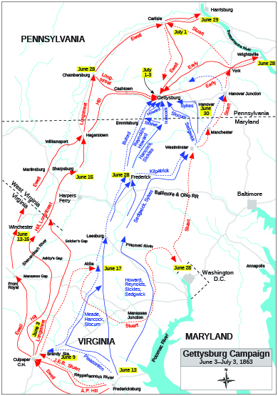 A map of the Gettysburg campaign is shown.