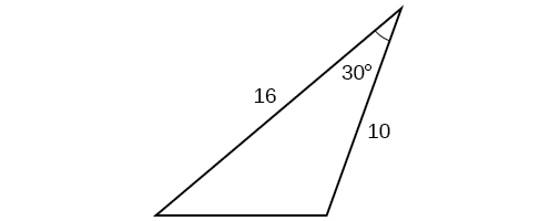 A triangle. One angle is 30 degrees with opposite side unknown. The other two sides are 16 and 10.