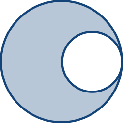 A shaded circle with an open space in the shape of a circle inside it but very close to the boundary.