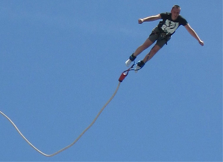 A photograph of a bungee jumper.